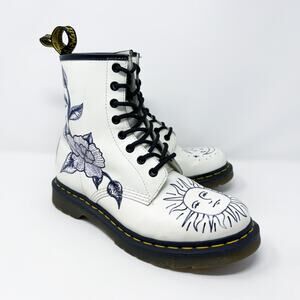 Dr. Martens White Leather Upcycled Combat Boots Women's Size 8 VGUC Lace Up